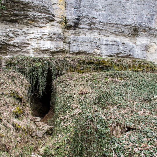 Werkkalkfelswand mit Höhlen bei Streitberg