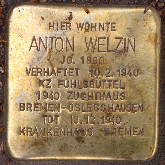 Stolperstein dedicated to Anton Welzin
