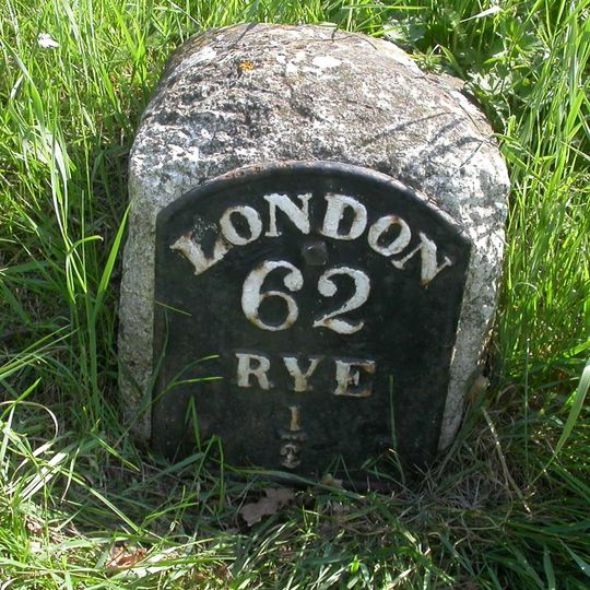Milestone, Rye Road Hill, opp. Top o' the Hill PH, 25m N of jct with Saltcote Lane