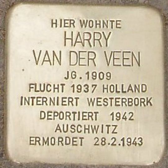 Stolperstein dedicated to Harry van der Veen