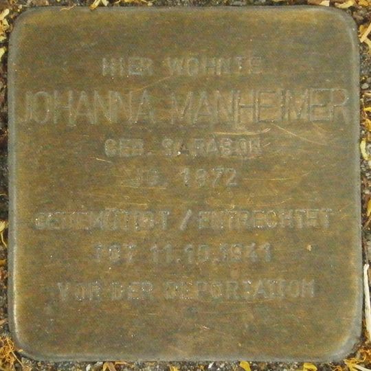 Stolperstein en memoria de Johanna Manheimer
