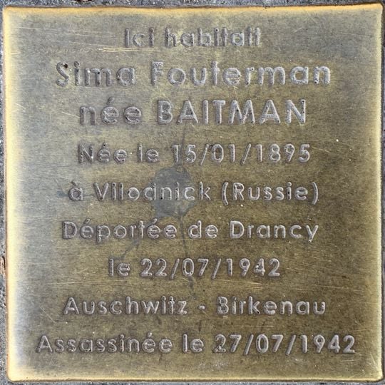 Stolperstein dedicated to Sima Fouterman
