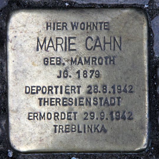 Stolperstein dedicated to Marie Cahn