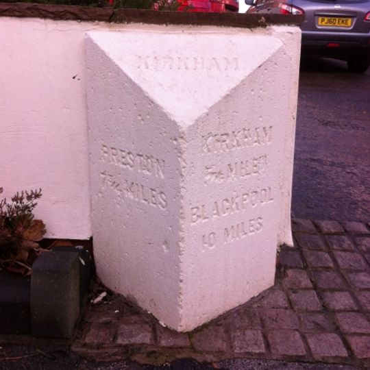 Milestone, Preston Road, Dowbridge; opp. Glebe Lane, by No. 73