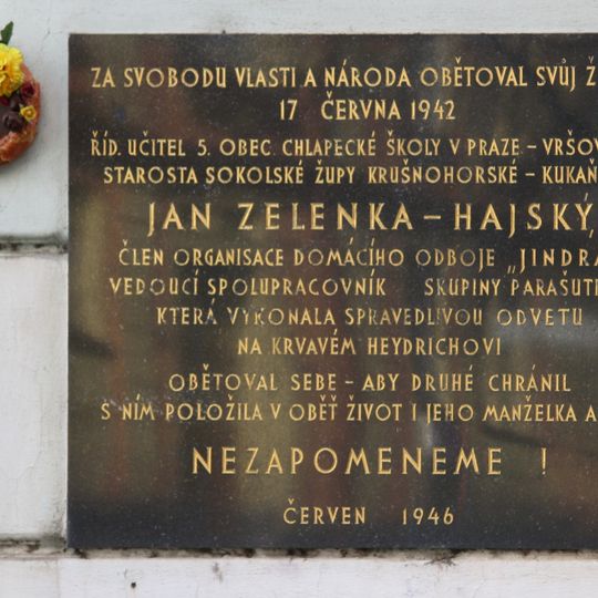 Pamětní deska Jana Zelenky - Hajského ve Vršovicích