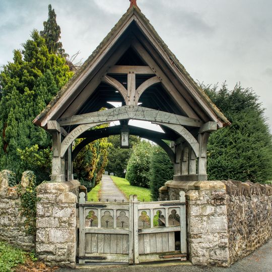 Lych-Gate to Christ Church Parish Church. A 490 , Bwlch-Y-Cibau
