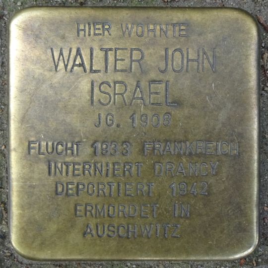 Stolperstein dedicated to Walter John Israel