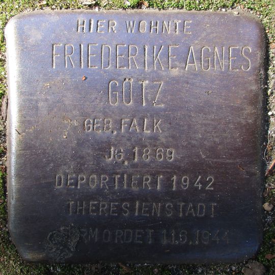 Stolperstein dedicated to Friederike Agnes Götz