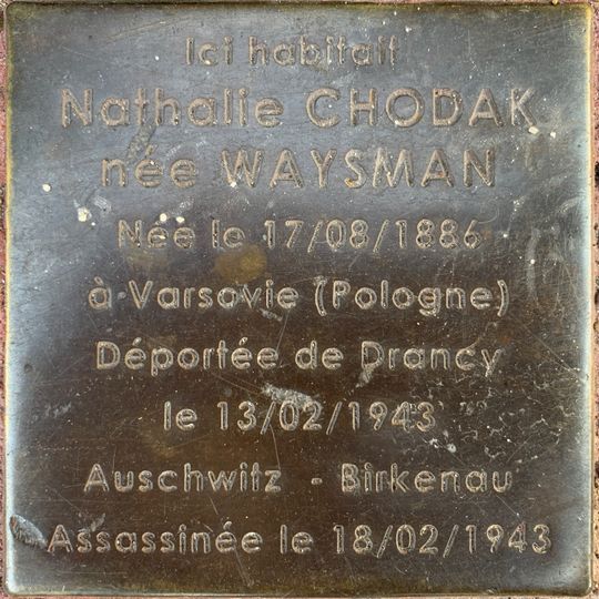 Stoleperstein à la mémoire de Nathalie Chodak
