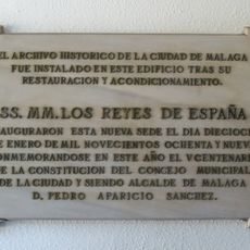 Placa a la Restauración y Acondicionamiento del Edificio del Archivo Municipal de Málaga