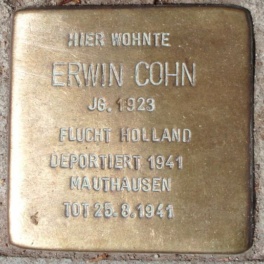 Stolperstein dedicated to Erwin Cohn