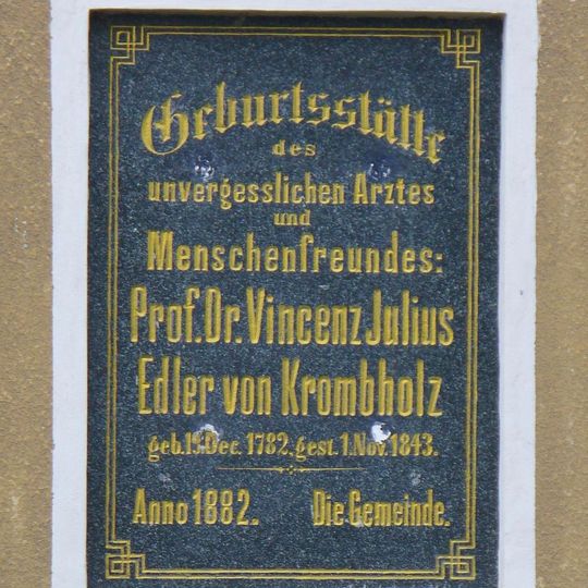 Pamětní deska profesora Edlera von Krombhoz na domě 6 v Horní Polici