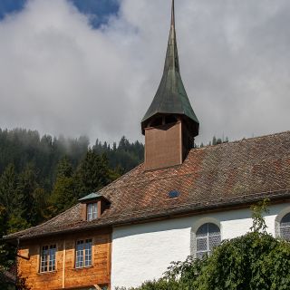 Reformed church with rectory and barn