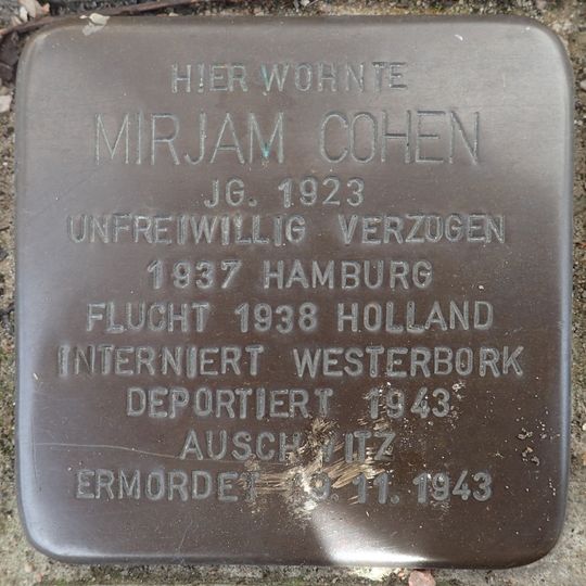 Stolperstein dedicated to Mirjam Cohen