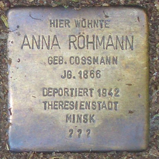 Stolperstein dedicated to Anna Röhmann