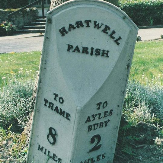 Milepost, Oxford Road; outside the Bugle Horn PH, at Sedrup Lane jct.