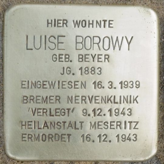 Stolperstein dedicated to Luise Borowy