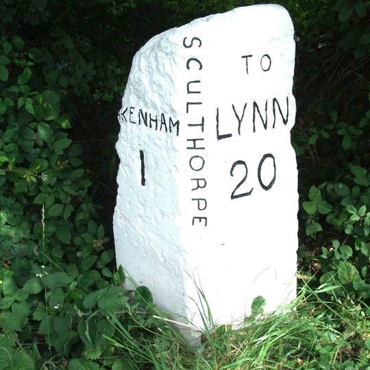 Milestone, 20yds W of jct with A148