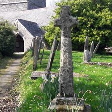 Medieval wayside cross in Lanteglos by Fowey churchyard, 20m south east of the church