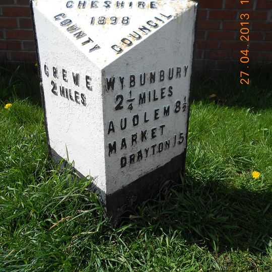 Milepost, High Street, nr Shavington village school