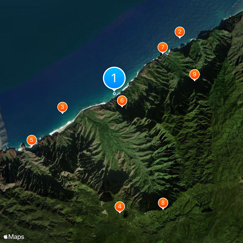 Parc d'État de la côte de Nā Pali Carte