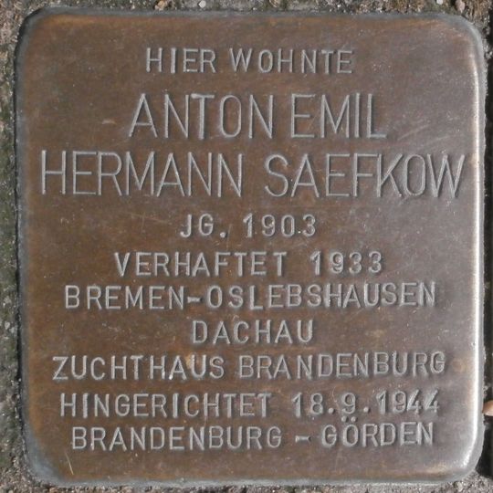 Stolperstein en memoria de Anton Hermann Emil Saefkow