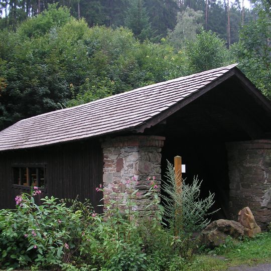 Covered wooden bridge in Pernštejn