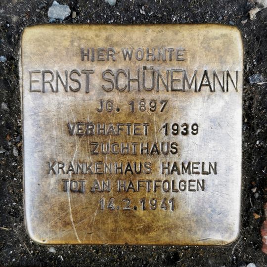 Stolperstein dedicated to Ernst Schünemann