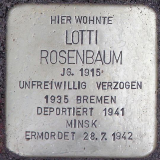 Stolperstein dedicated to Lotti Rosenbaum