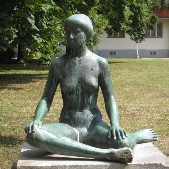 Sitting women with short hair