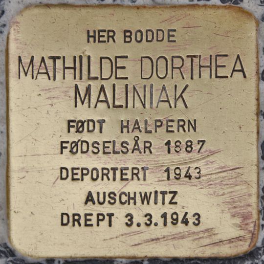 Stolperstein en memoria de Mathilde Dorothea Maliniak, f. Halpern