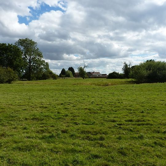 Moated site, ridge and furrow cultivation remains and a building platform immediately north of Lower Grounds